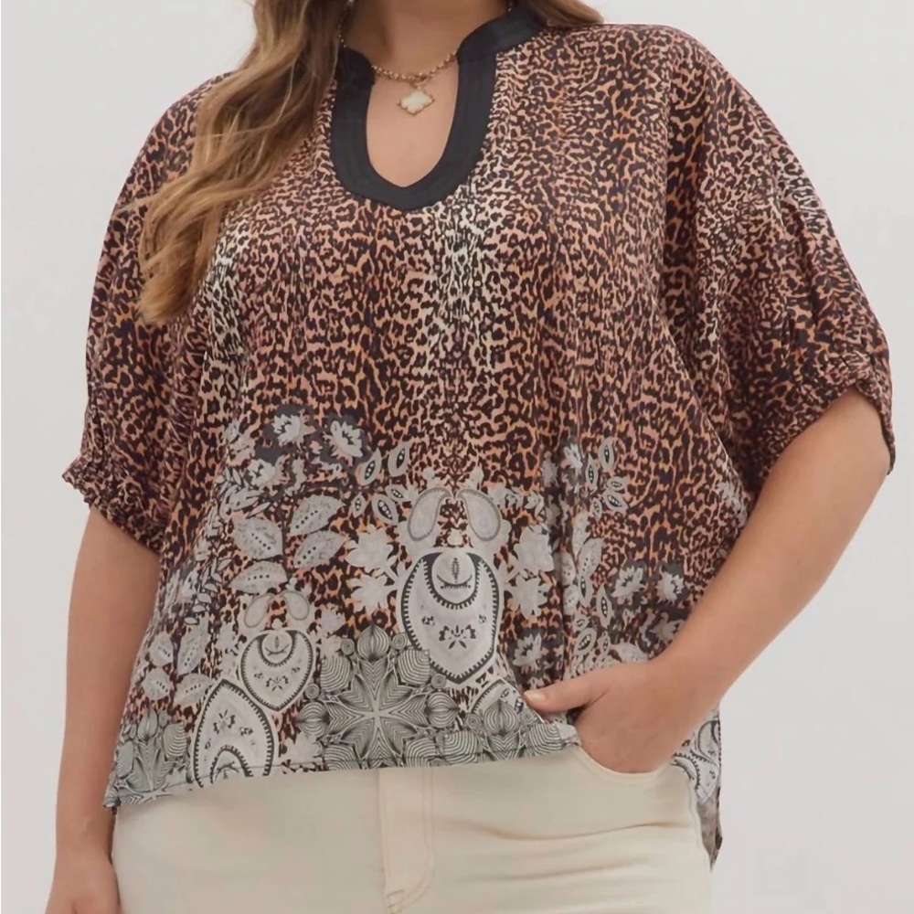 Entro Brown and Black Patterned Blouse. Small